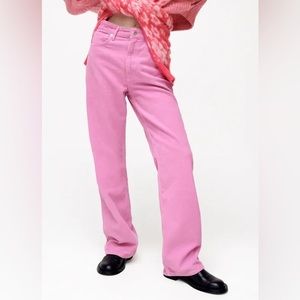 NWT Zara Pink High-Rise Wide Leg Corduroy Pants